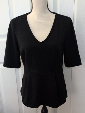 Ann Taylor Black V-Neck Peplum Top